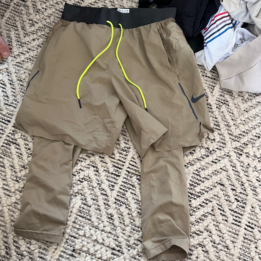 Nike Tech Pack Men's 2-in-1 Running Shorts S Brown Volt Black Training Tights